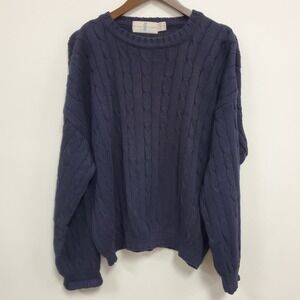 Vintage River Trader Mens Thick Cable Knit Sweater Size XL Blue Fisherman Cotton